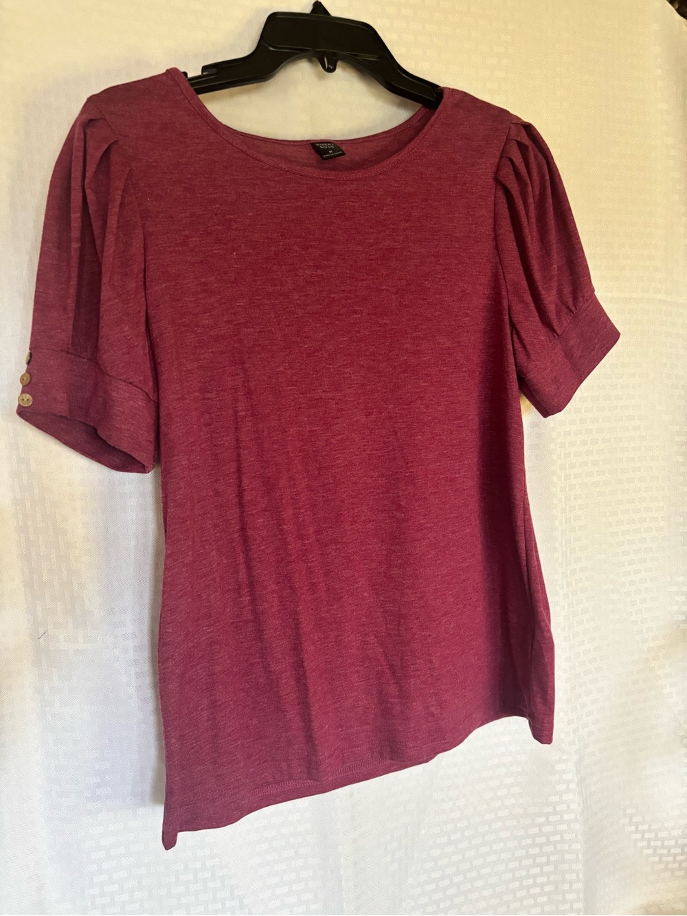 Women's Short Sleeve Puff Shoulder Top - Wine